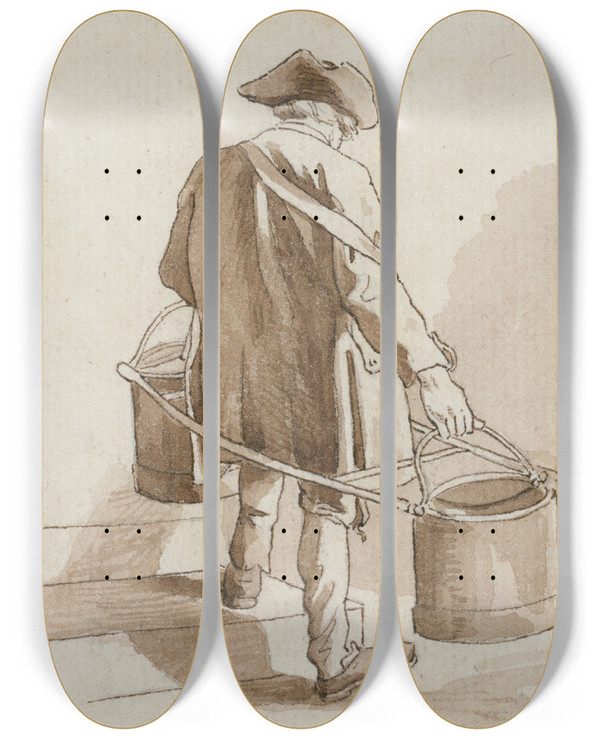 Triptych art skateboard deck of Edm Bouchardon Porteur Deau by Edme Bouchardon (1698-1762)