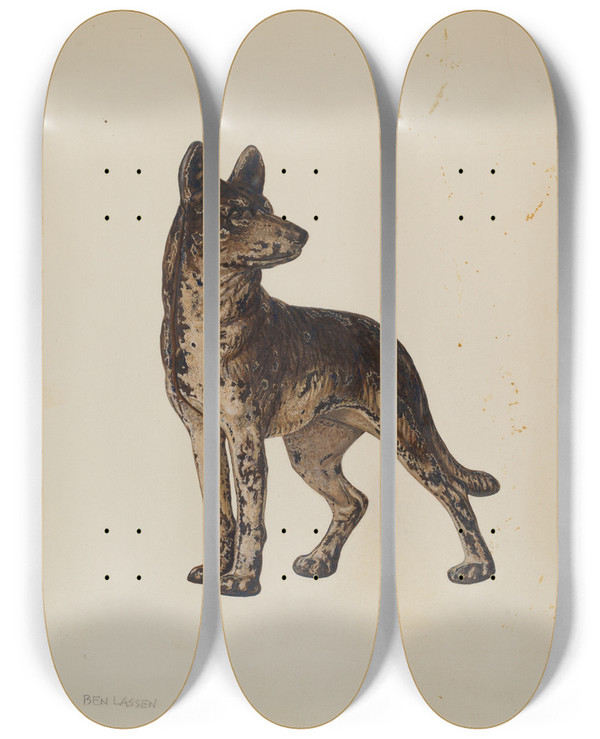 Triptych art skateboard deck of Ben Lassen Door Stop by Ben Lassen