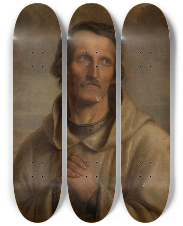 Triptych art skateboard deck of Aleksander Lesser Monk Pilgrim by Aleksander Lesser (1814-1884)