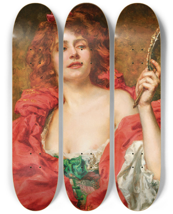 Triptych art skateboard deck of Camillo Melnik A Redhair Beauty by Camillo Melnik (1862)