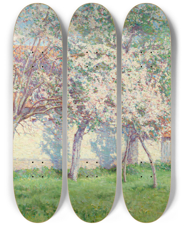 Triptych art skateboard deck of Wynford Dewhurst A Sunny Ciel From France by Wynford Dewhurst