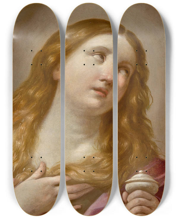 Triptych art skateboard deck of Circle Of Guido Reni Mary Magdalene by Circle Of Guido Reni (1575-1642)