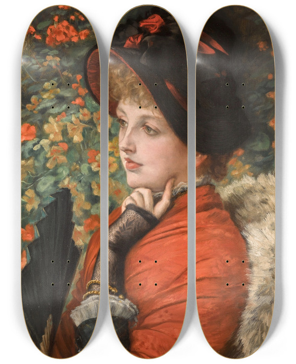 Triptych art skateboard deck of James Tissot Type Of Beauty Portrait Of Mrs Kathleen Newton by James Tissot (1836-1902)
