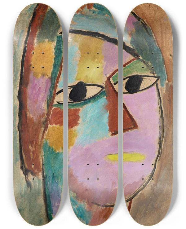 Triptych art skateboard deck of Alexej Von Jawlensky Mystical Head by Alexej Von Jawlensky (1864-1941)