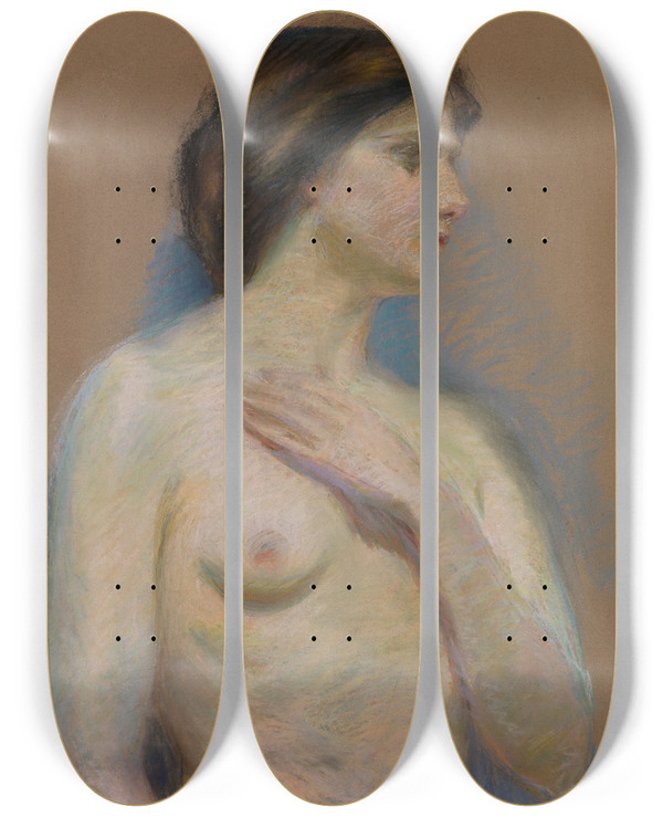 Triptych art skateboard deck of Alice Pike Barney Nude by Alice Pike Barney (1857-1931)