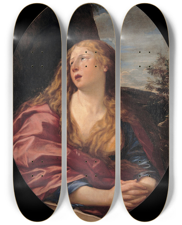 Triptych art skateboard deck of Francesco Albani Penitent Magdalene by Francesco Albani (1578-1660)