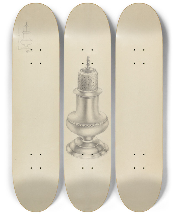 Triptych art skateboard deck of Hester Duany Silver Caster_1 by Hester Duany (1891-1964)