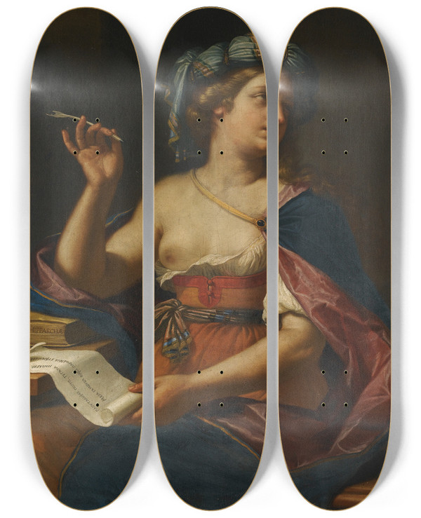 Triptych art skateboard deck of Cesare Gennari A Sibyl by Cesare Gennari (1637-1688)