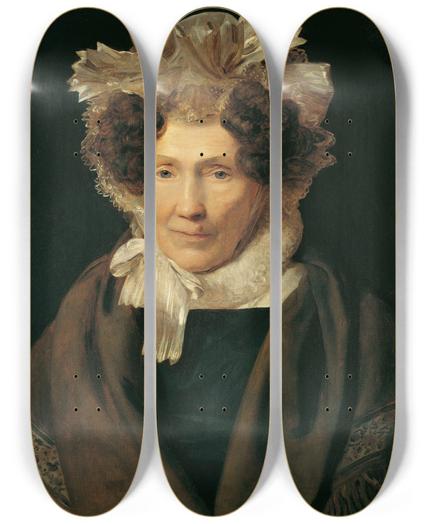 Triptych art skateboard deck of Ferdinand Georg Waldmller Alte Frau Mit Weier Bnderhaube by Ferdinand Georg Waldmuller (1793-1865)
