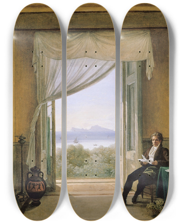 Triptych art skateboard deck of Franz Ludwig Catel Schinkel In Naples by Franz Ludwig Catel (1778-1856)