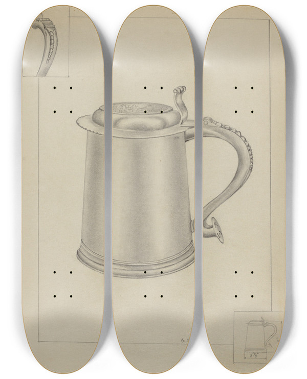Triptych art skateboard deck of Gordon Sanborn Silver Tankard_2 by Gordon Sanborn