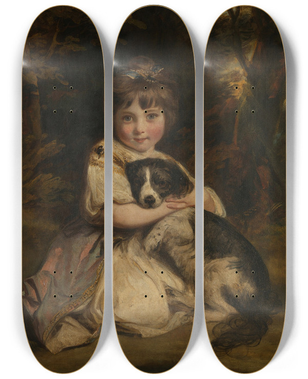 Triptych art skateboard deck of Sir Joshua Reynolds Miss Jane Bowles by Sir Joshua Reynolds (1723-1792)