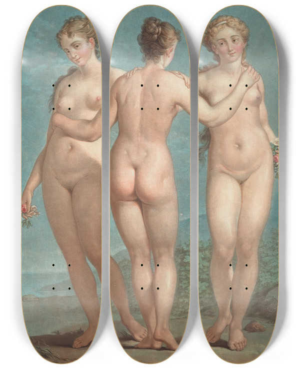 Triptych art skateboard deck of Jean Franois Janinet Les Trois Graces by Jean Francois Janinet (1752-1814)