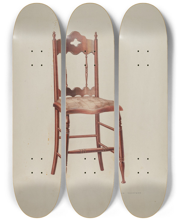 Triptych art skateboard deck of Archie Thompson Chair by Archie Thompson