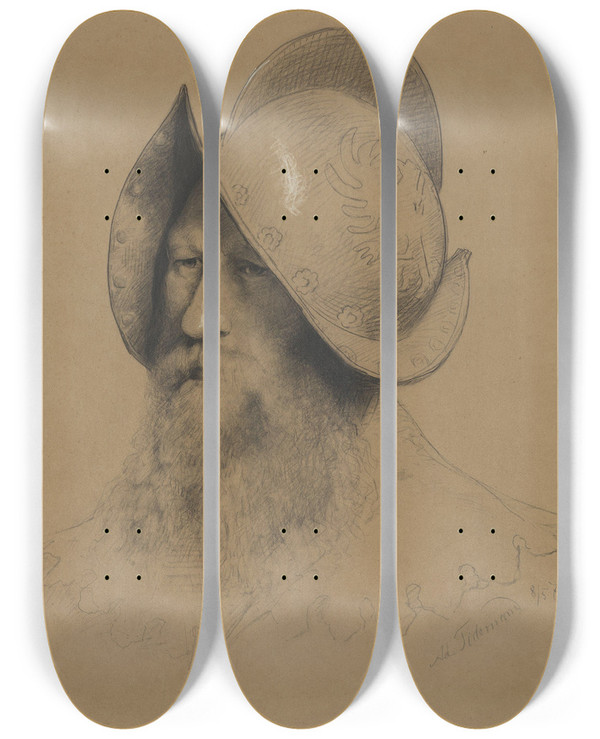 Triptych art skateboard deck of Adolph Tidemand Offiser by Adolph Tidemand (1814-1876)