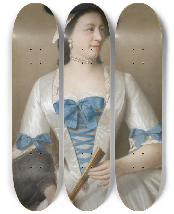 Triptych art skateboard deck of Jeanetienne Liotard Portrait Of Jeanneelisabeth Sellon Lady Tyrell by Jean-Etienne Liotard (1702-1789)