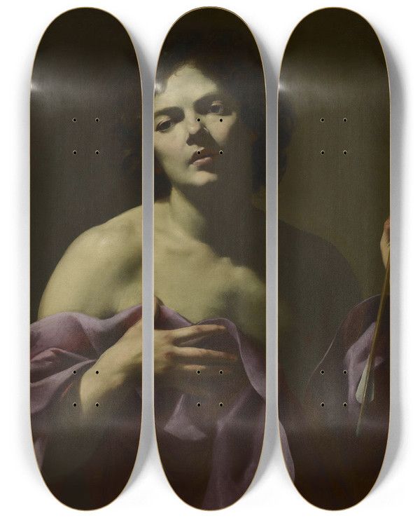 Triptych art skateboard deck of Simon Vouet Saint Sebastian by Simon Vouet (1590-1649)