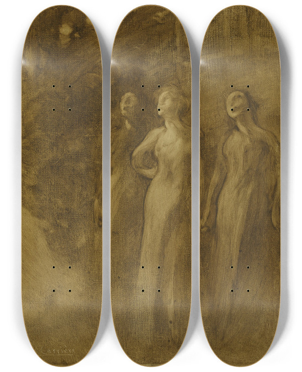 Triptych art skateboard deck of Eugne Carriere La Jeunesse by Eugene Carriere (1849-1906)