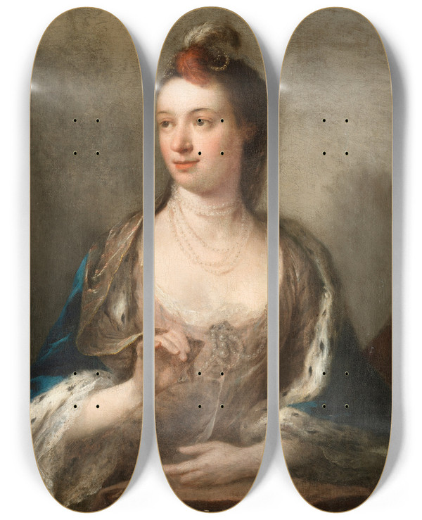 Triptych art skateboard deck of Thomas Frye Portrait Of Susannah Walker by Thomas Frye (1710-1762)