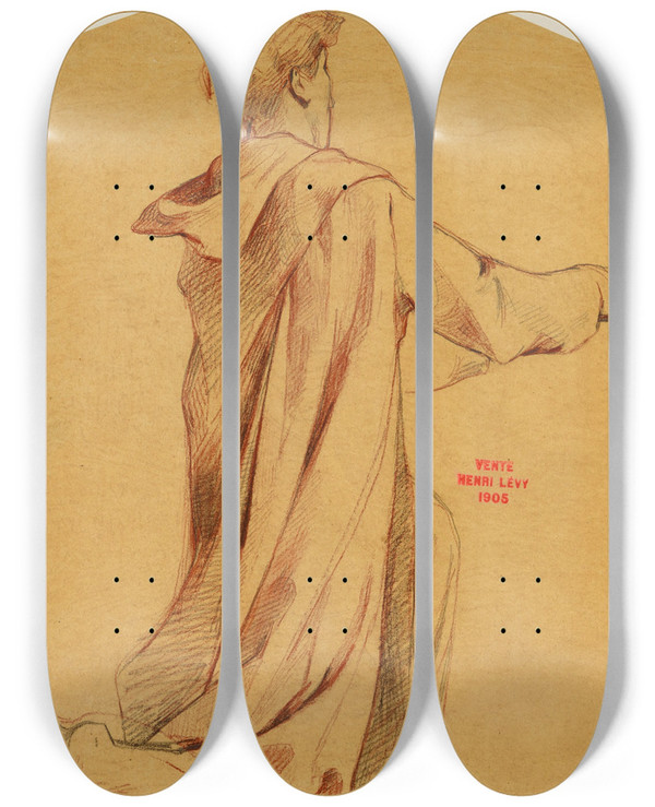 Triptych art skateboard deck of Henri Leopold Lvy Etude Dun Moine Agenouill De Dos by Henri Leopold Levy (1840-1904)