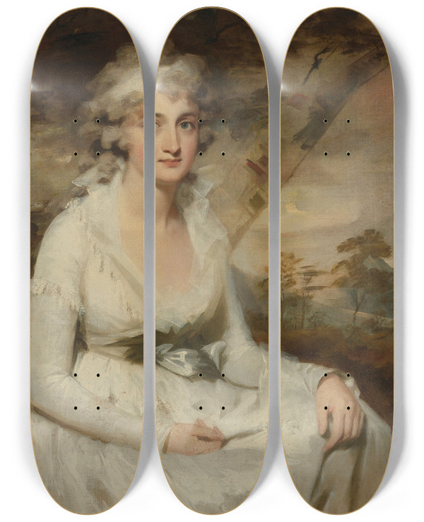 Triptych art skateboard deck of Sir Henry Raeburn Portrait Of Mrs Campbell by Sir Henry Raeburn (1756-1823)