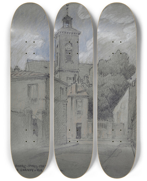 Triptych art skateboard deck of Ferdinand Boberg Rue Chanzy Et Rue Saintbernard by Ferdinand Boberg (1860-1946)