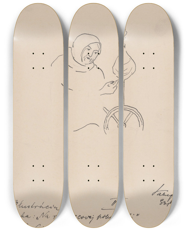 Triptych art skateboard deck of Zolo Palugyay At A Rosary Mass by Zolo Palugyay (1898-1935)