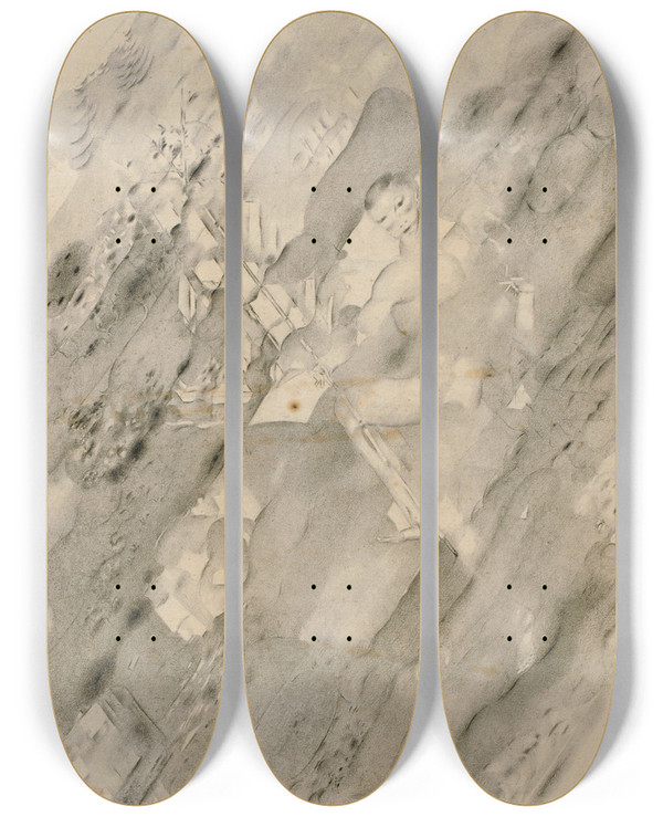 Triptych art skateboard deck of Otto Meyeramden Diagonalkomposition Auferstehungsmotiv by Otto Meyer-Amden (1885-1933)