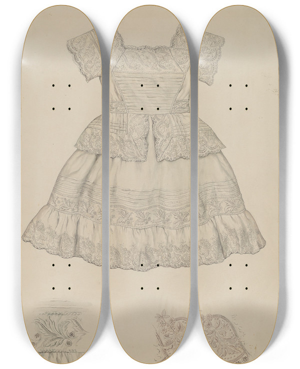 Triptych art skateboard deck of Lillian Causey Childs Dress by Lillian Causey (20-)
