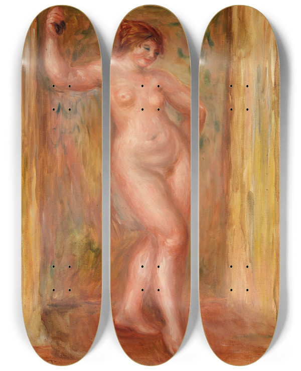 Triptych art skateboard deck of Pierreauguste Renoir Nude With Castanets by Pierre-Auguste Renoir (1841-1919)