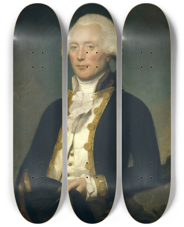 Triptych art skateboard deck of Lemuel Francis Abbott Captain Robert Calder by Lemuel Francis Abbott (1760-1802)