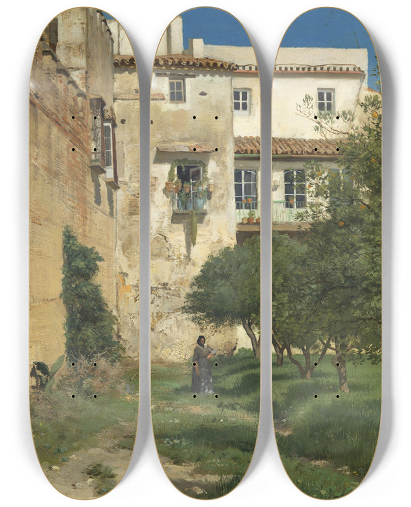 Triptych art skateboard deck of Christian Skredsvig From Sevilla In Spain_1 by Christian Skredsvig (1854-1924)