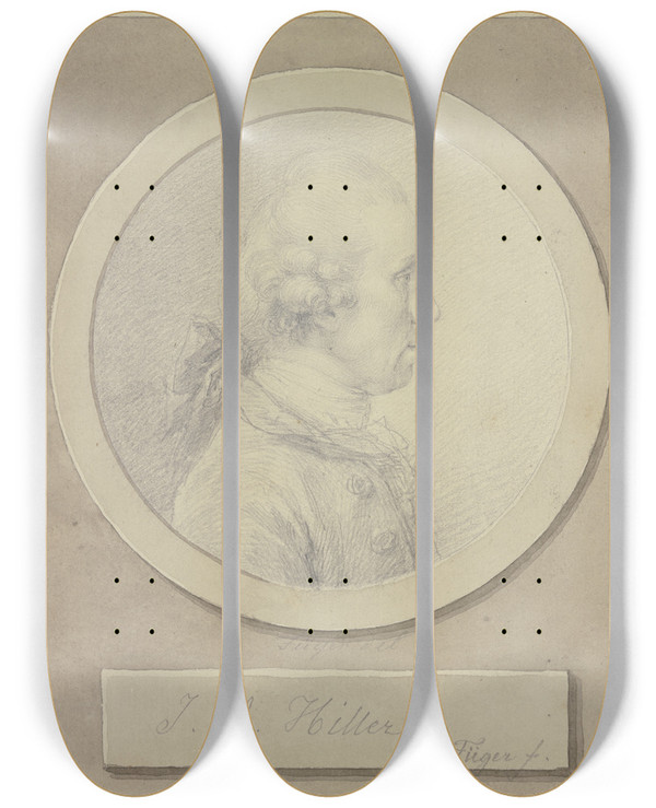 Triptych art skateboard deck of Heinrich Friedrich Fger Brustbild Des Johann Adam Hiller Im Profil Nach Rechts by Heinrich Friedrich Fger (1751-1818)