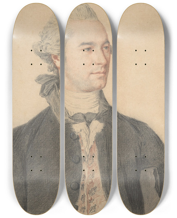 Triptych art skateboard deck of Jeanetienne Liotard Portrait Of A Man by Jean-Etienne Liotard (1702-1789)