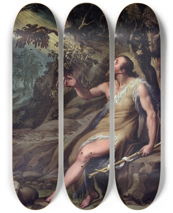 Triptych art skateboard deck of Denys Calvaert Saint John The Baptist In The Wilderness by Denys Calvaert (1540-1619)