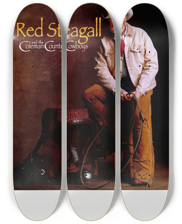 Triptych art skateboard deck of Us Information Agency Red Steagall And The Coleman County Cowboys_1 by U S Information Agency (1953-1999)
