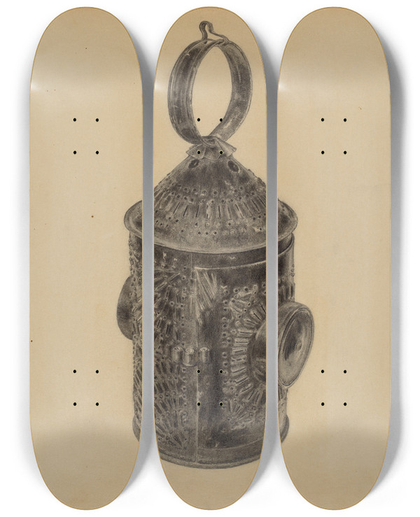 Triptych art skateboard deck of Bernard Krieger Lantern by Bernard Krieger