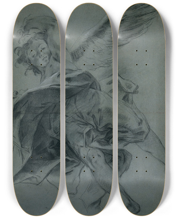 Triptych art skateboard deck of Giovanni Battista Piazzetta A Flying Angel Recto by Giovanni Battista Piazzetta (1682-1754)