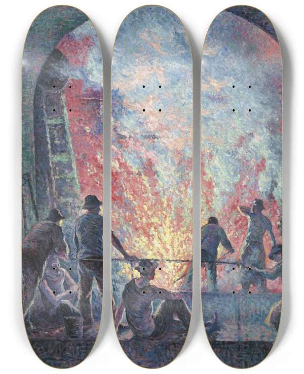 Triptych art skateboard deck of Maximilien Luce Lacierie by Maximilien Luce (1858-1941)
