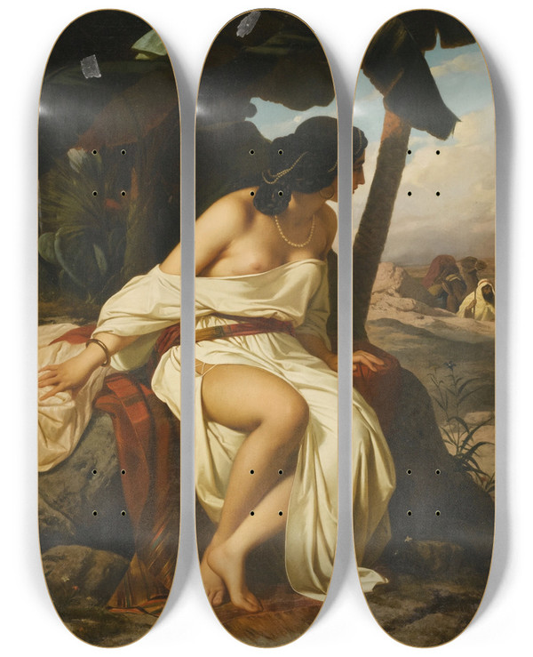 Triptych art skateboard deck of Stefano Ussi The Return Of The Sheikh by Stefano Ussi (1822-1901)