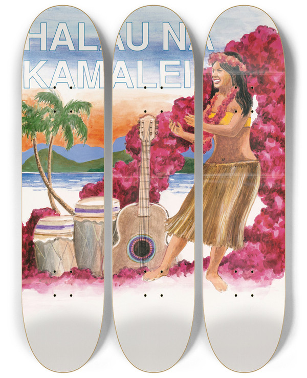 Triptych art skateboard deck of Us Information Agency Halau Na Kamalei by U S Information Agency (1953-1999)