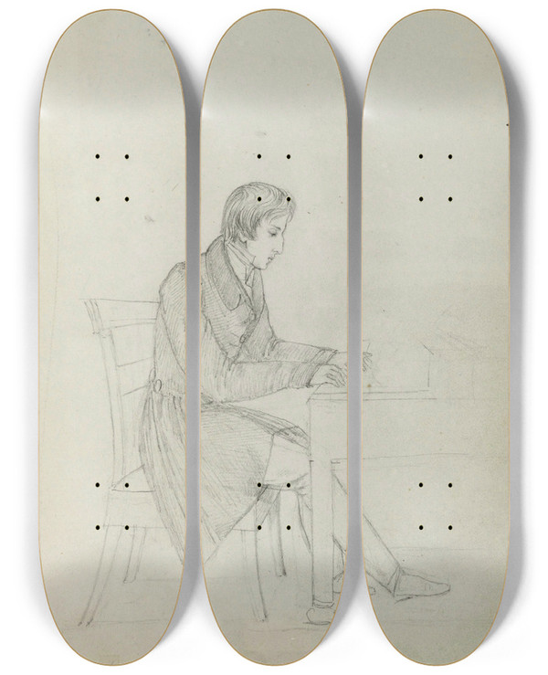 Triptych art skateboard deck of Eliza Radziwiwna Fryderyk Chopin At The Piano by Eliza Radziwillowna (1803-1834)