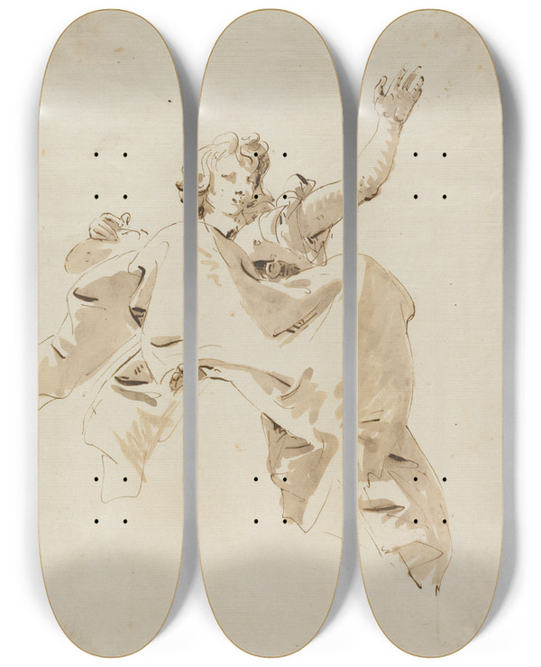Triptych art skateboard deck of Giovanni Battista Tiepolo A Woman Seated On A Cloud Seen From Below by Giovanni Battista Tiepolo (1696-1770)