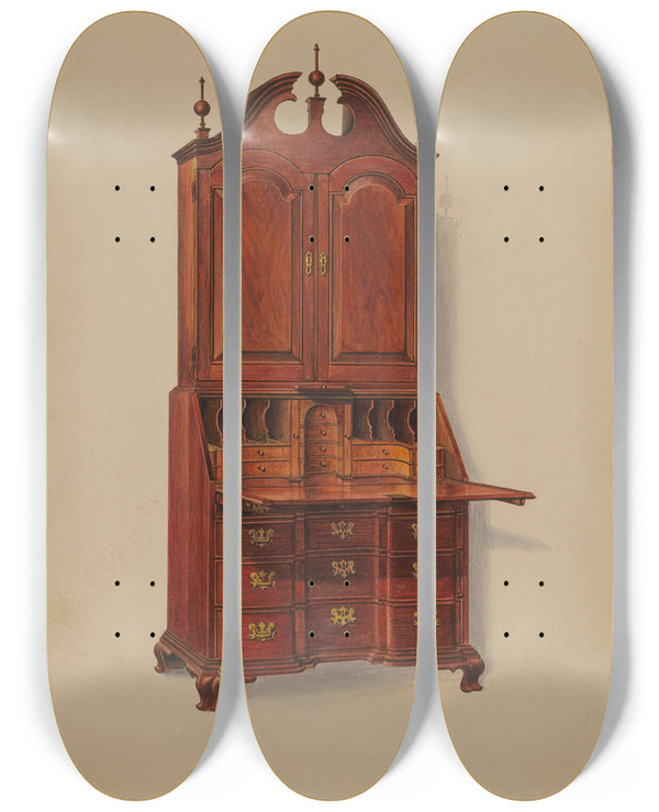 Triptych art skateboard deck of Harry Eisman Blockfront Desk by Harry Eisman