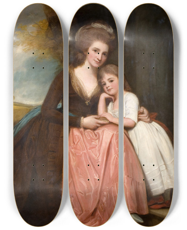 Triptych art skateboard deck of George Romney Portrait Of Mrs Bracebridge And Her Daughter Mary by George Romney (1734-1802)