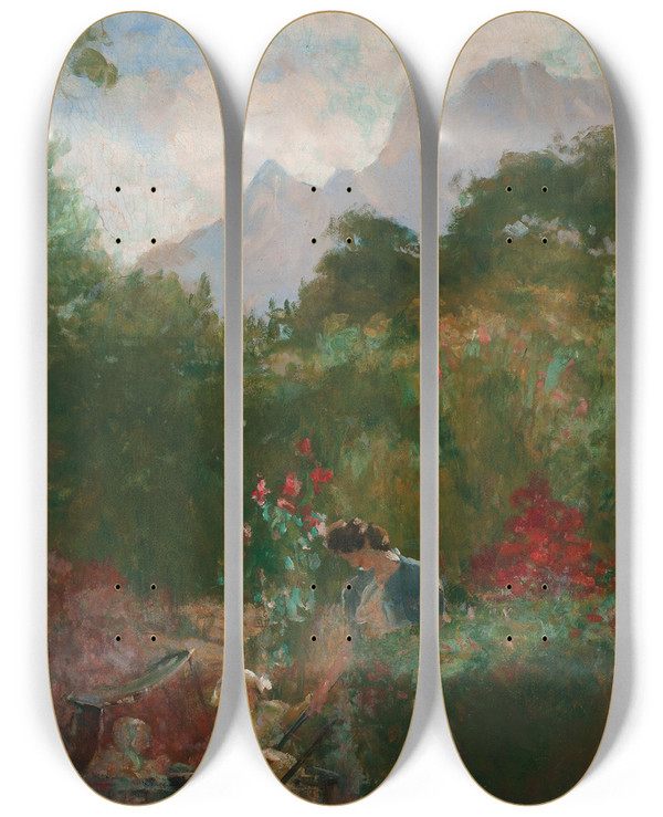 Triptych art skateboard deck of Eliseu Visconti Um Ninho by Eliseu Visconti (1866-1944)