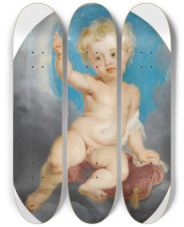 Triptych art skateboard deck of Follower Of Peter Paul Rubens Christ Blessing by Follower Of Peter Paul Rubens (1577-1640)