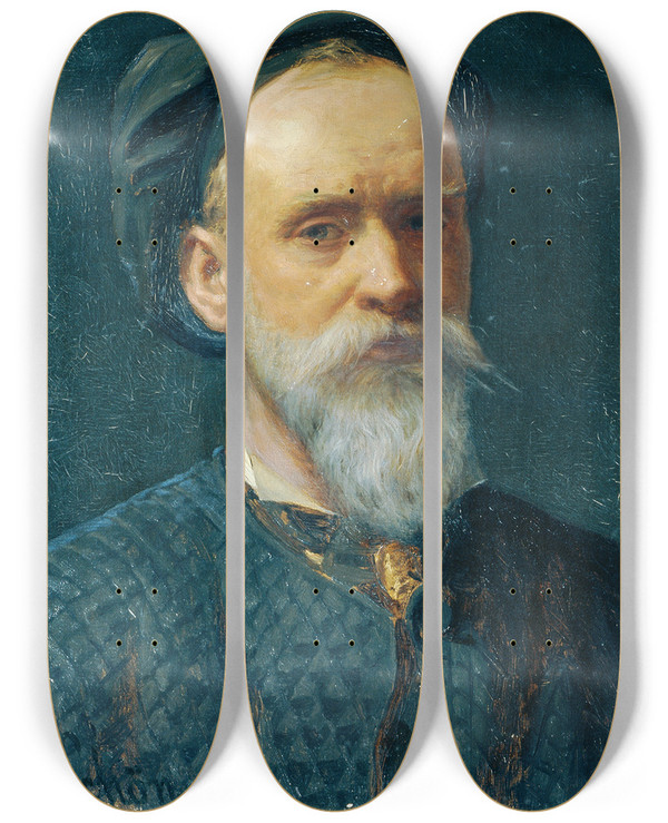 Triptych art skateboard deck of Alois Schnn Selbstbildnis by Alois Schonn (1826-1897)