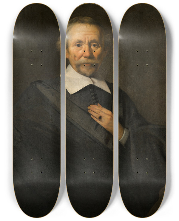Triptych art skateboard deck of Caesar Van Everdingen Selfportrait Of Caesar Van Everdingen by Caesar Van Everdingen (1617-1678)