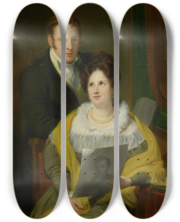 Triptych art skateboard deck of Jan Willem Pieneman Portrait Of A Woman And A Man by Jan Willem Pieneman (1779-1853)
